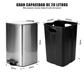 Bote de basura acero inoxidable 20 L con tapa y pedal – VEAKAR