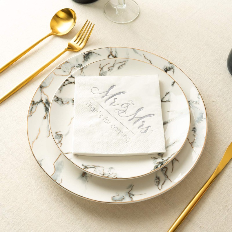 Crisky Servilletas de boda Mr Mrs Silver Cocktail Bebida Postre