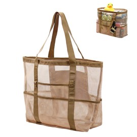 Foldable Beach Bag，Granmagazz Large beach tote bag ，Mesh beach bag for family beach bag for toys & vacation Sports Camping Picnic Travel Bag Essential（khaki）
