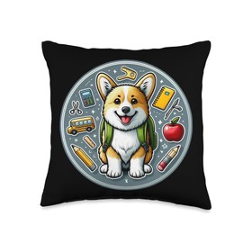 Back To School Cardigan Welsh Corgi Dog Boy Girl Owner Kids Throw Pillow
