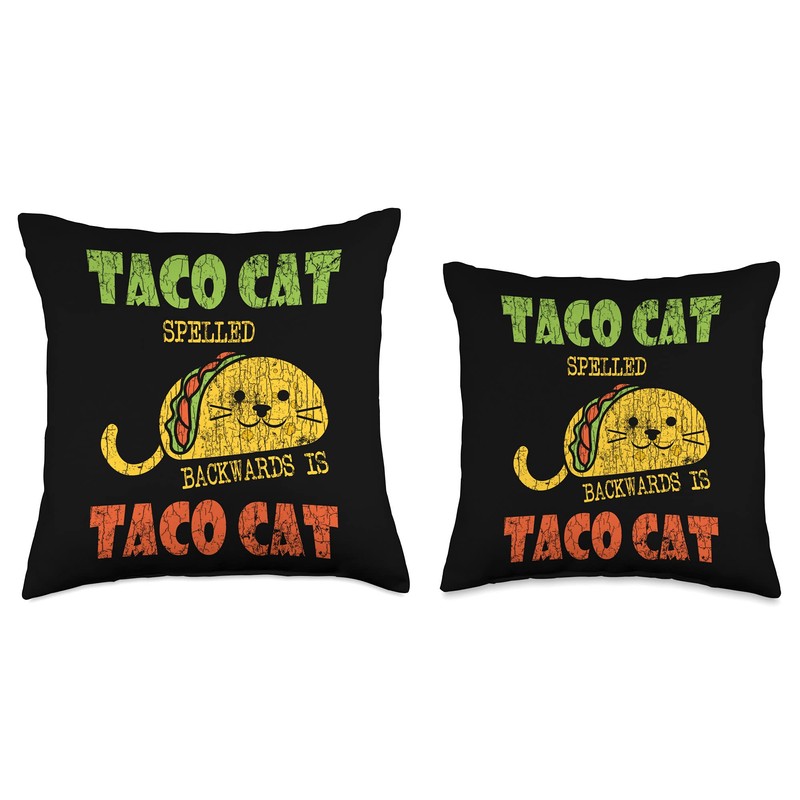 Taco Cat Funny Tacos Mexican Food Lover Graphic Throw Pillow