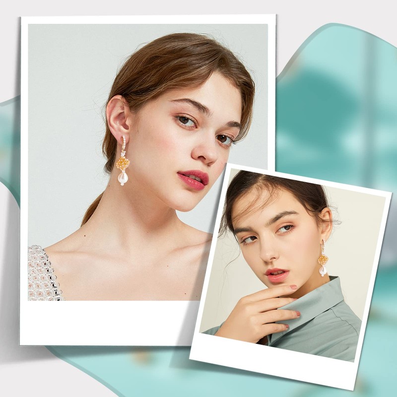 Beebeecraft 10pcs/box Pearl Earring Accessories 18K Gold-Plated Rectangular Brass Earring