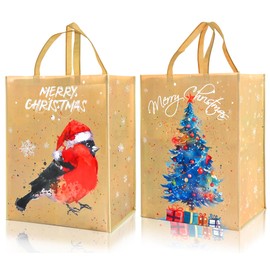 2pcs Large Reusable Christmas Non-woven Bags,Topeedy 20 * 50 * 40cm Brown Xmas Gift Tote Bag with Handles, Christmas Tree Fabric Gift Bag for Xmas Party Presents