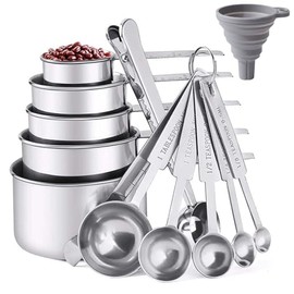 14PCS Measuring Spoons and Measuring Cups Set，stainless steel measuring cups and spoons set，7 Spoons&5 Mini Measuring Spoons&funnels，Kitchen Gadgets Essentials Tools