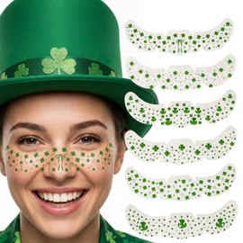 6PCS St. Patrick's Day Face Stickers,Green Glitter Freckles,Shamrock Face Temporary Tattoos for Women, Waterproof St. Patrick's Day accessories,Art Make up Deco Irish Party Favors