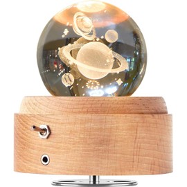 BIAOQINBO Crystal Ball Music Box, 360° Rotating Wooden Music Box with Light, Illuminated Projection Function, Gift for Christmas, Thanksgiving, Birthday, Valentine's Day, Mother's Day
