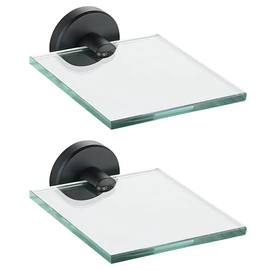 JQK Small Floating Glass Shelves Black, 4 Inch Display Ledges for Wall, Mini Decor, Living Room Bedroom Bathroom, Tempered Glass Shower Storage, 2 Pack, TGS101L4-PB-P2