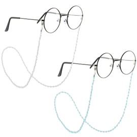 Sibba Eye Glasses Strap Chain 2 PCS Anti-Slip Eyeglasses Grip Holders Clasp Hold Around Neck Old Lady Women Grandma Chains Goth Costume Necklace Pearl Lanyard Sunglasses Reading Eyewear(Blue/White)