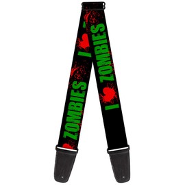 Guitar Strap I Heart Zombies Bold Splatter Black Green Red 2 Inches Wide