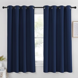 NICETOWN Cortina de Largo, para decoración del hogar, Bloqueo de la luz, oscurecimiento de la habitación, para Cuarto de bebé, Ojales Superiores(Azul Marino, 1 Piezas, 132 x 160 CM)