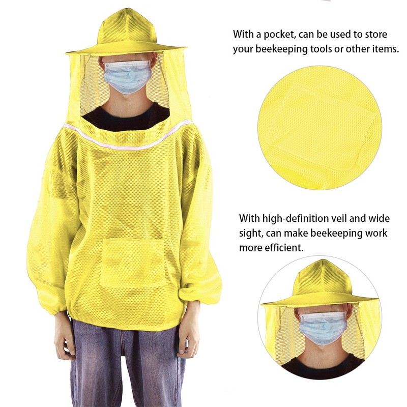 Beekeeping Tools Professional Beekeeping Protective Jacket Beekeeper Veil Suit SmockYellow
