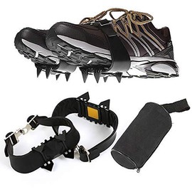 1 Pair of 4 Teeth Walk Traction Cleats Crampons Anti Slip Ice Snow Grips Grippers for Outdoor Winter Sports (4 Teeth crampons, Black)