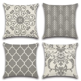 CLVEDU 4Pack Throw Pillow Covers 18x18 in Linen Fabric Cushion Covers Grey Throw Pillows for Couch, Decorative Throw Pillow Cases Accent Pillow Covers for Home Bed Couch Sofa Car (Style1)