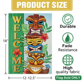 Dyrenson Welcome Summer Tiki Decorative Garden Flag, Hawaii Tropical Plant Palm Leaves Monstera Yard Outside Home Decoration, Spring Hibiscus Coconut Burlap Outdoor Small Decor Double Sided 12 x 18