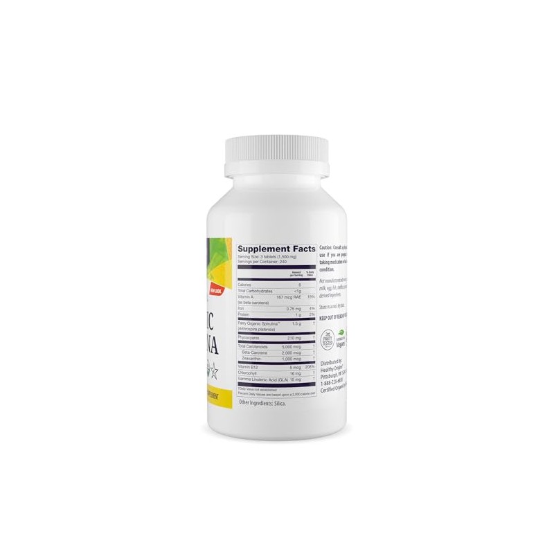 Healthy Orgins Organic and Kosher Spirulina Tablets, 500 Mg, 720