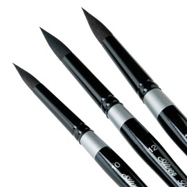 Silver Brush Limited BV-3056S Black Velvet Short Handle Large Round Brushes, Mixed Filament with Very Soft Tips, 3pc Professional Artist Painting Bundle for Watercolors, Gouache, Dyes & Silk Painting