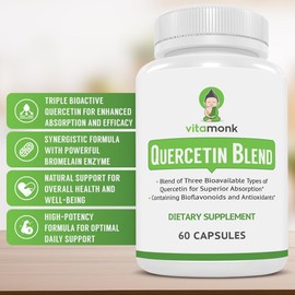 VitaMonk Quercetin Complex - 3 Bioactive Forms of Quercetin - Isoquercetin, Quercetin Dihydrate and Quercetin Phytosome - for Superior Absorption - Quercetin 500mg Capsules - Quercetin with Bromelain