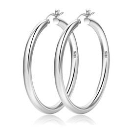 4mm Thick Silver Chunky Earrings Steling Silver Post Hoops Earrings For Women Hollow Tube Hoop Earrings Thick Chunky Silver Hoops Hypoallergenic Lightweight Silver Hoop Large Earrings 20/30/40/50/60MM