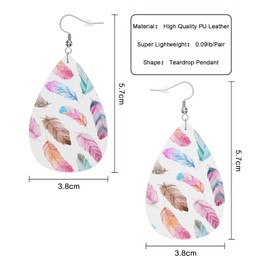 Vosach Colorful Feathers Fashion Leather Teardrop Ear Rings Watercolor Birds Animals Feathers Leather Leaf Earrings Jewelry For Women Friends
