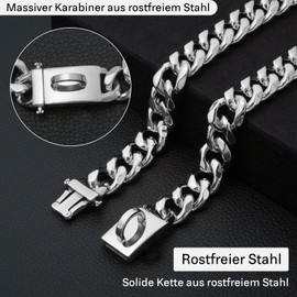 Heavy Duty Silver Dog Collar Chain Stainless Steel Walking Metal Chains Collars,19MM Wide Cuban Link Strong Chew Proof for Medium Big Dogs（60cm,Silver)