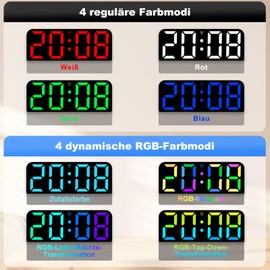 PiKaPiKaP Digital Wall Clock, 9.6 Inch Digital RGB Clock, LED Digital Wall Clock with Remote Control, 3 Alarms, 3 Inch Large Digits, Snooze Function, 12/24 Hours for Home Office Kitchen