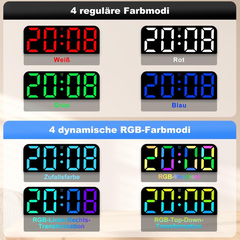 PiKaPiKaP Digital Wall Clock, 9.6 Inch Digital RGB Clock, LED