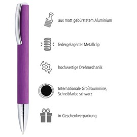 ONLINE Kugelschreiber Vision Lilac I Drehkugelschreiber mit Standard Großraummine in Strichstärke M, Schreibfarbe Schwarz I Kulli Lila mit gebürsteter Oberfläche in Geschenkbox