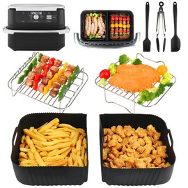 BYKITCHEN Airfryer Zubehör für Ninja Flex Drawer AF500EU 10,4L,7 Stück Heißluftfritteuse Zubehör für Ninja Foodi Flexdrawer Dual Zone, Inklusive Silikon Backform,kompatibel mit Cecotec Dual 9000 9L