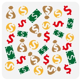 FINGERINSPIRE Money Signs Painting Stencil 11.8x11.8inch Hollow Out Coins Stencil Banknotes Money Bags Drawing Template Large Money Symbols Daily Theme Stencil for Home Wall Floor Furniture Decoration