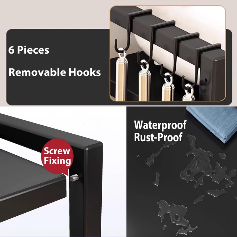 Henmeili Adjustable Expandable Microwave Oven Rack with 6 Hooks –