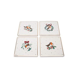 CGB Giftware | Set of 4 Robin Christmas Ceramic Coasters | Tea Coffee Hot Drink | Home Accessory | Winter Robin Range | GB06220