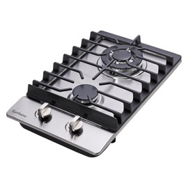 Kyerbaino Gas Cooktop 12 Inch, Built-in 2 Burners Stainless Steel Gas Stovetop Propane/Natural Gas Convertible Gas Hob
