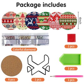 DOTSOPS Diamond Art Coasters with Holder 6 Pcs Diamond Painting Coasters Kits for Adults Beginners Diamond Craft for Christmas Birthday Gifts