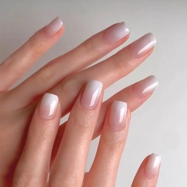 Enppode Square Press on Nails, 24PC/Set, Acrylic, Nude, French Tip, Short, False Nails for Women, Daily Matching