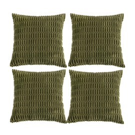Fancy Homi 4 Packs Boho Moss Green Decorative Throw Pillow Covers 22x22 Inch for Couch Bed Sofa, Rustic Modern Farmhouse Home Decor, Soft Plush Corduroy Cute Square Cushion Case 55x55 cm