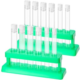 Copkim 2 Sets Test Tubes with Rack Clear Plastic Test Tubes with Caps and 6 Holes Holder Rack Nurse Party Decorations Shot Tubes for Scientific Experiments Party Favors Candy (Removable,Green)