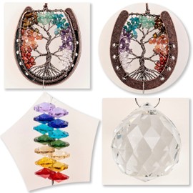 Nupuyai 7 Chakra Horseshoe Tree of Life Window Hanging Ornament Colouful Suncatcher, Crystal ball Prism Pendant Home Wall Art Good Luck Wedding Decor