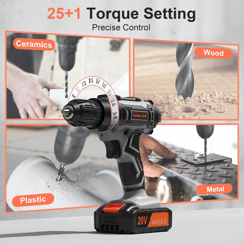 Cordless Drill Set, VIWKO 20V Power Drill with Power Pack