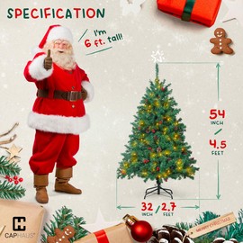 Fencer Wire 4.5 Feet Premium Full Artificial Pre-lit Christmas Tree w/ 398 Branch Tips Pre-Hinged & Foldable Stand, 200 LED Lights, Holiday Fake Xmas Tree w/Pinecones, Berries for Indoor Decoration