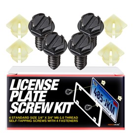 Performore Black License Plate Screw Kit – 4 Standard Size 1/4" x 3/4" M6-1.0 Thread Self-Tapping Screws with 4 Fasteners – Ideal for Securely Mounting License Plates on Cars, Trucks, and Motorcycles