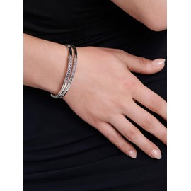 DEVATA Sterling Silver 925 with 18K Gold Accents Bali Bamboo Slide-on Bangle Bracelet DHK3185ATTAMZ (Size Medium)