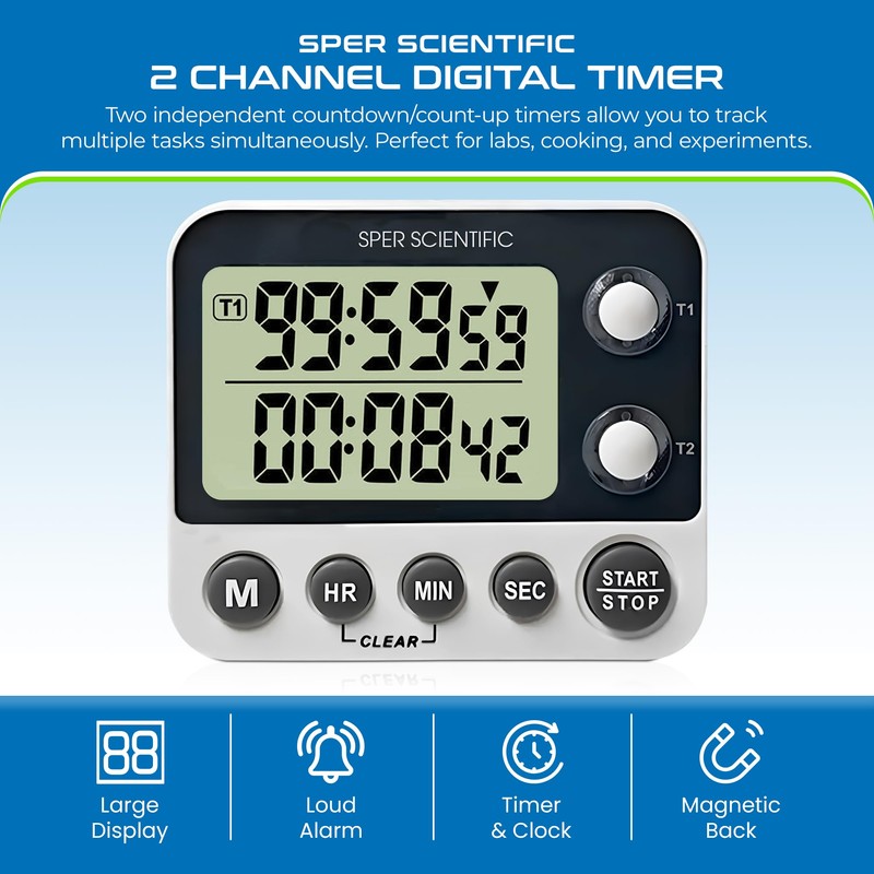 Sper Scientific 2 Channel Digital Lab + Kitchen Timer with