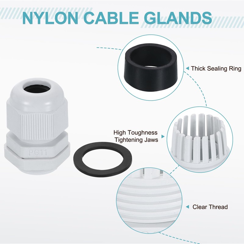 sourcing map 5Pcs PG11 Nylon Cable Glands, Waterproof Cord Grip