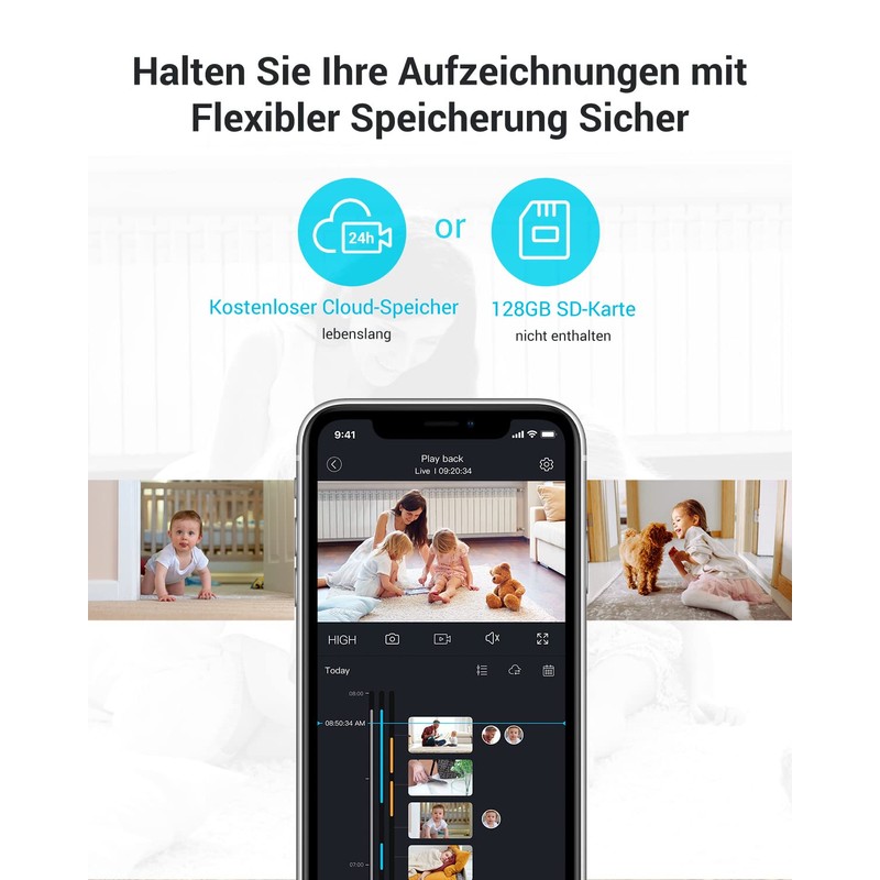 blurams 2K Indoor Surveillance Camera, 360° WiFi Camera, Motion Tracking,