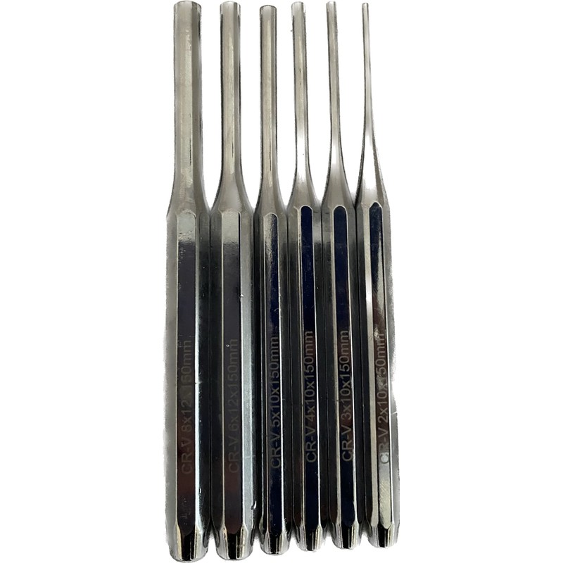 6 Piece Parallel Pin Punch Electroplated Chrome Vanadium Steel (CRV)