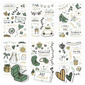 Stickers Wedding Guest Book (6 Sheets) Beautiful Wedding Stickers, Guest Book Wedding Photo Album Sticker (Green/Gold)