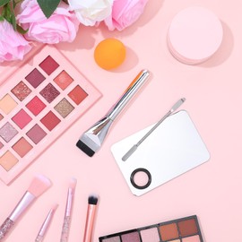 Ouligay Ouligay 3 Pcs Make Up Spatula Tool Including Makeup Mixing Palette,Foundation Spatula,Makeup Palette Tray,Makeup Accessories Set for Women Girl Korean Makeup Cosmetic Spatula Tool(Metal)