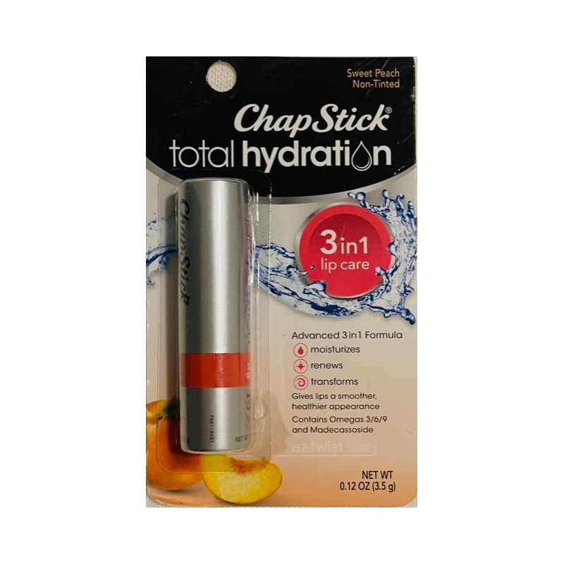 ChapStick Total Hydration Sweet Peach Lip Balm Tube, fórmula de