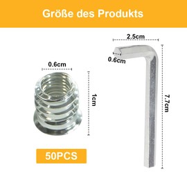 Pack of 50 Screw-in Nuts M6 x 10 mm with Allen Key, Threaded Insert Wood, M6 Screw-In Sleeves Threaded Inserts, Screw-In Sleeve, M6 Allen Nuts Made of Galvanised Steel for Wooden Furniture