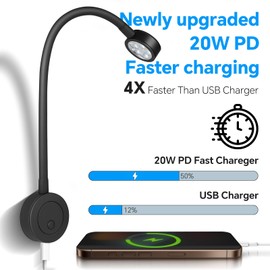 acegoo 12V LED Reading Light, RV Boat Bedside Reading Lamp, 12 Volt Flexible Gooseneck Bed Light for Camper Van Trailer Truck Motorhome, Integral Switch & 20W Type-C Quick Charger